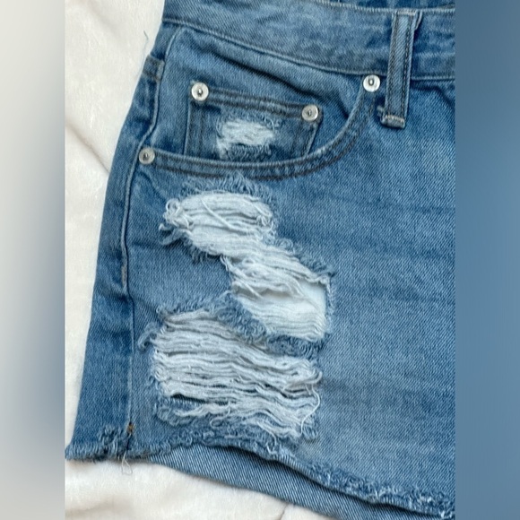 Lovers + Friends Denim “Jack” Shorts Distressed Raw Hem Color “Westerly” Cotton - Picture 5 of 7